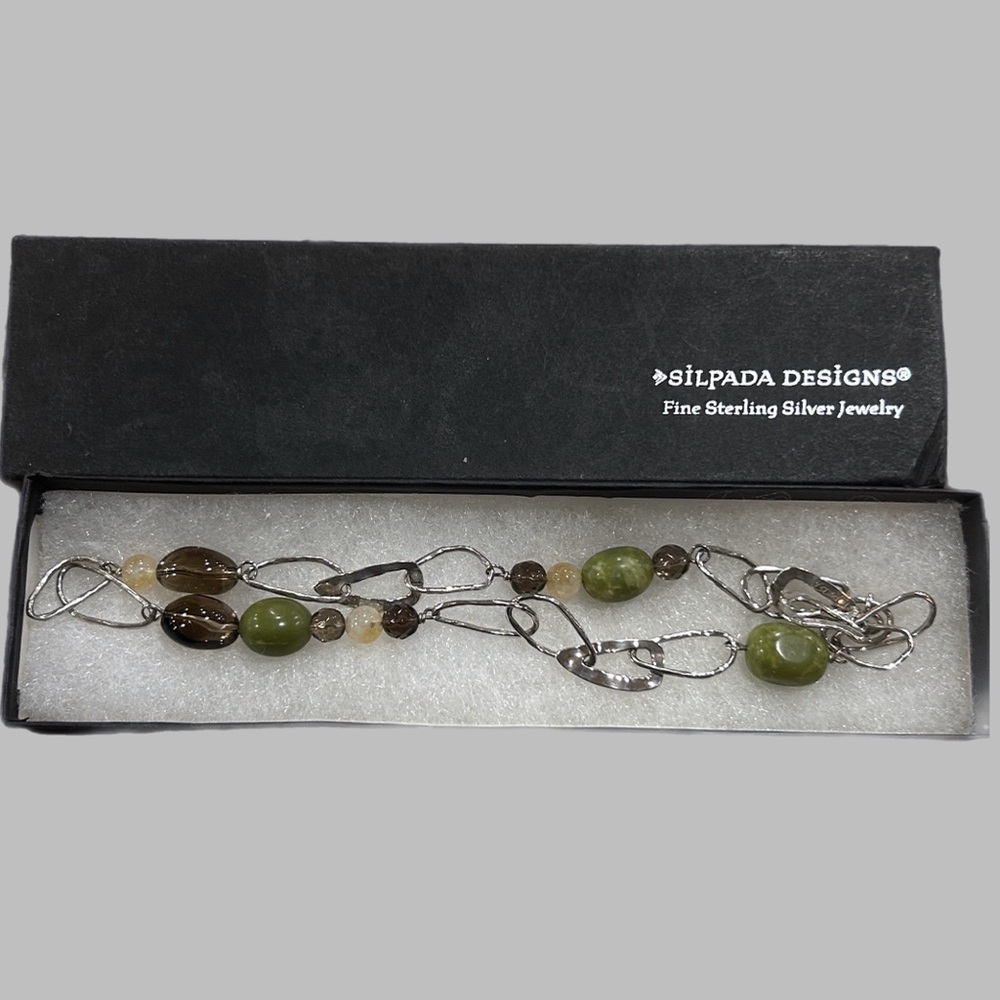 Silpada 925 Sterling Silver Link Jade Citrine Smoky Quartz Necklace retired